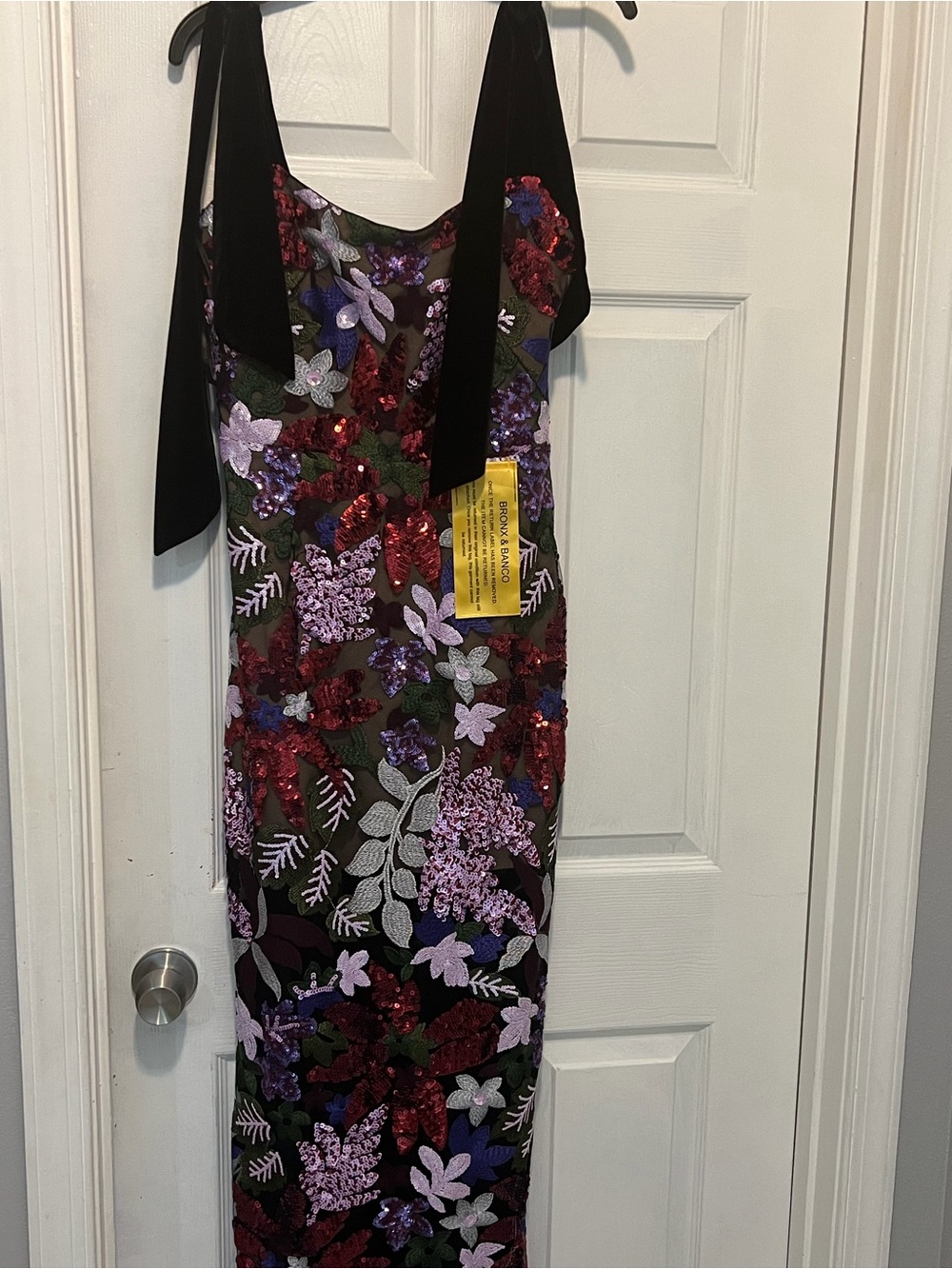 Bronx and Banco Black Maxi Dress with Purple & Red Floral Sequins - Picture 2 of 6